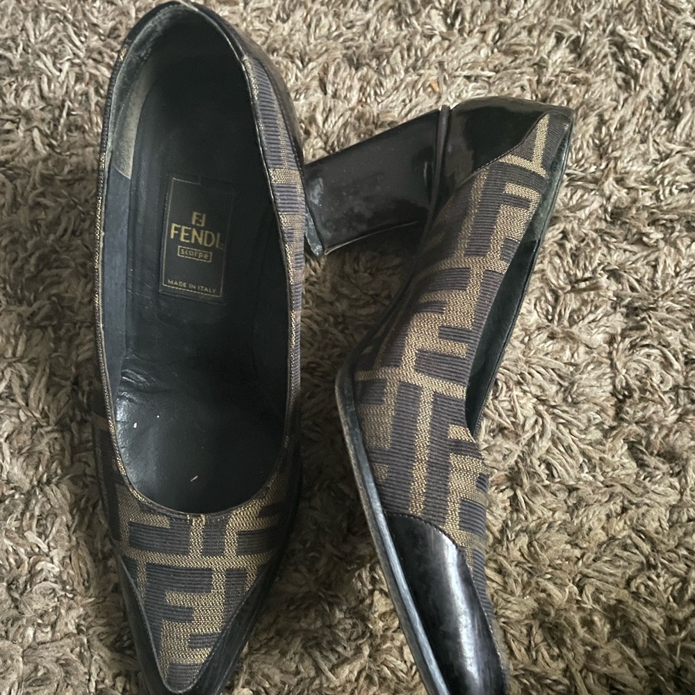 FENDI Black Canvas FF Logo Print Zucca Pump Heels
